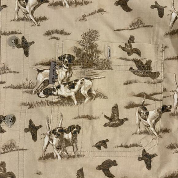 Woolrich 100% Cotton Button Down Shirt | Mens L | British Tan Dogs | Long Sleeve - Picture 2 of 8